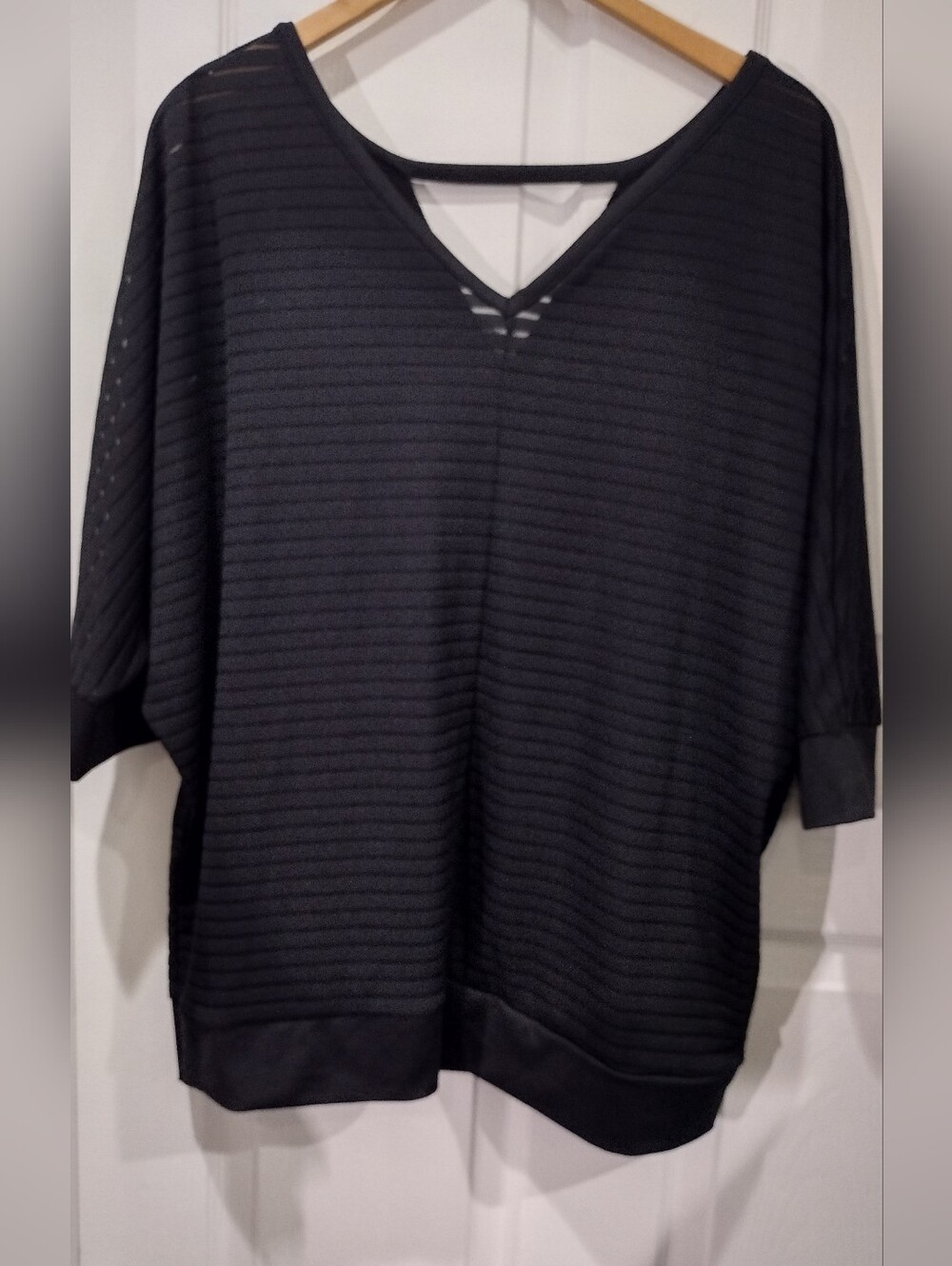 Lane Bryant Black Sheer-Striped V-Neck Tunic